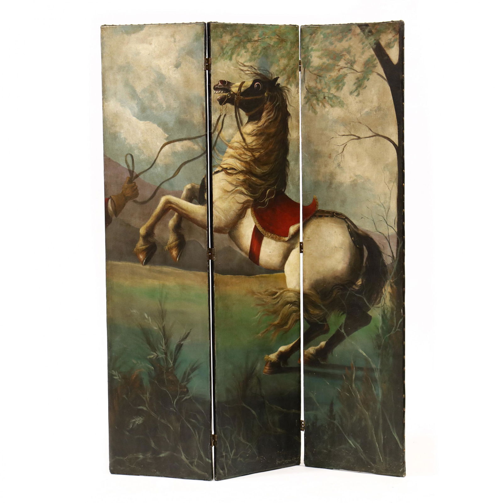 Three Panel Painted Rearing Horse Floor Screen (1 of 3)