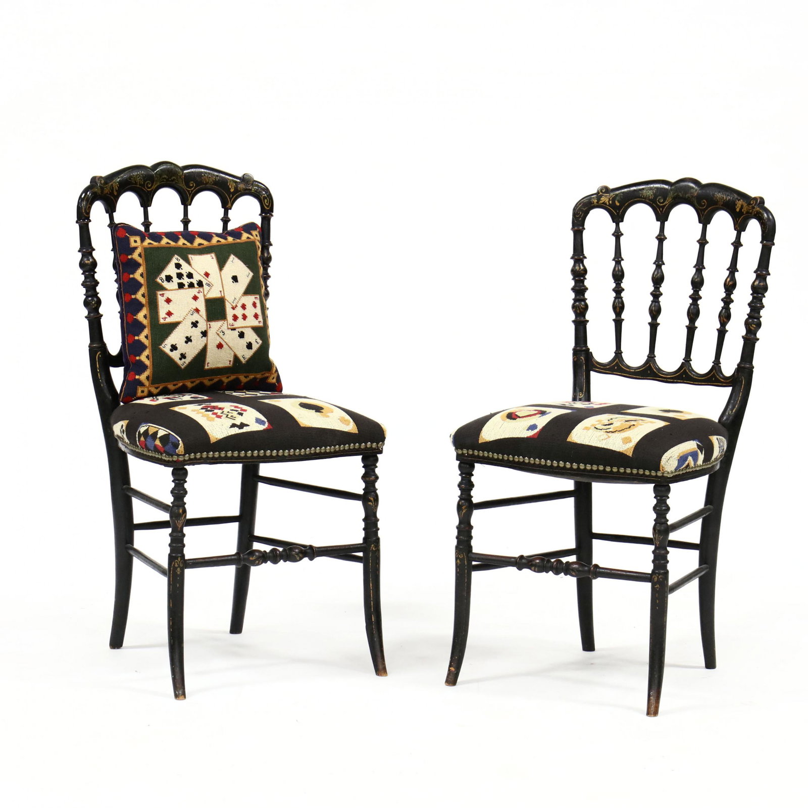 Pair of English Painted Spindle Back Fancy Chairs (1 of 5)
