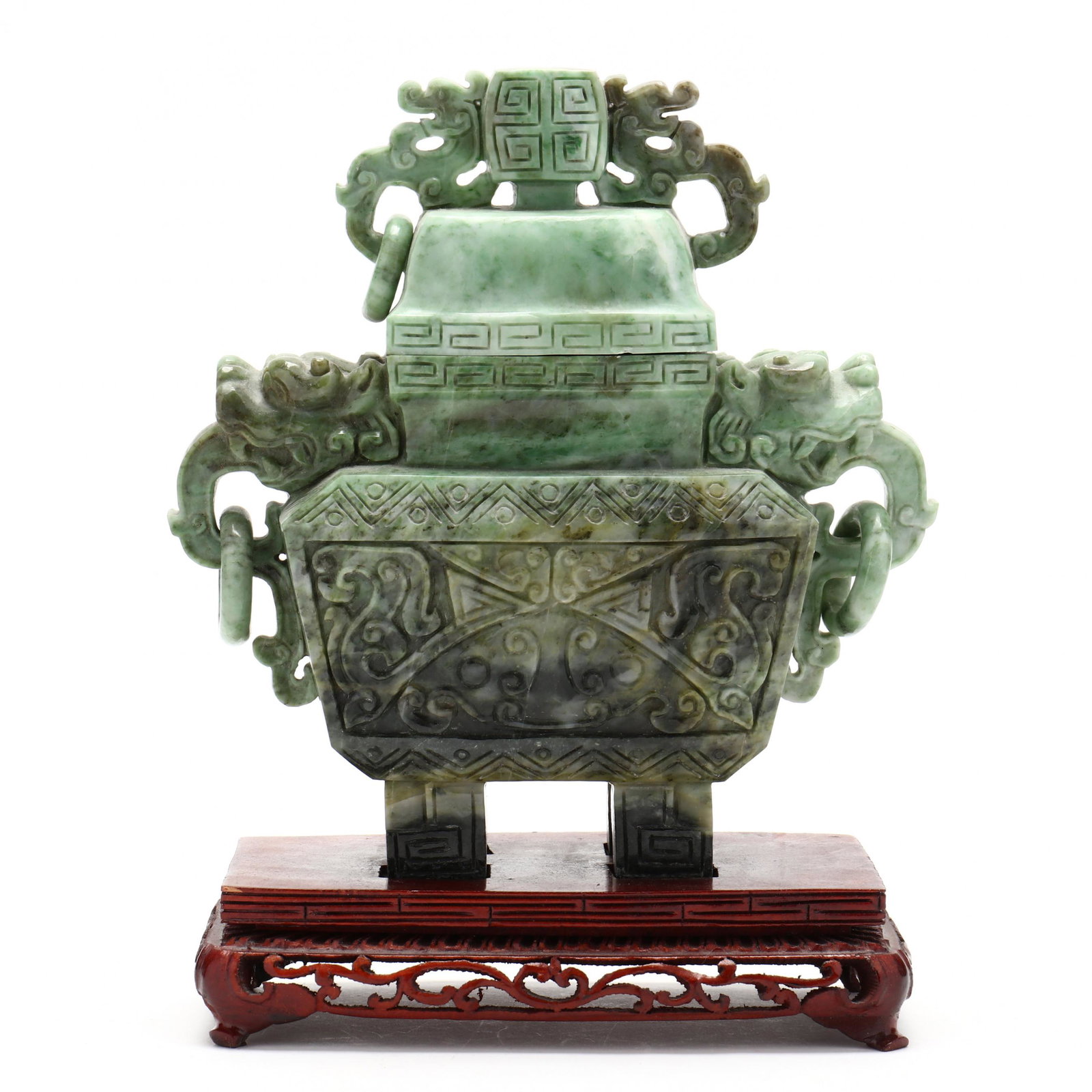 A Chinese Marbled Green Soapstone Covered Censer (1 of 7)