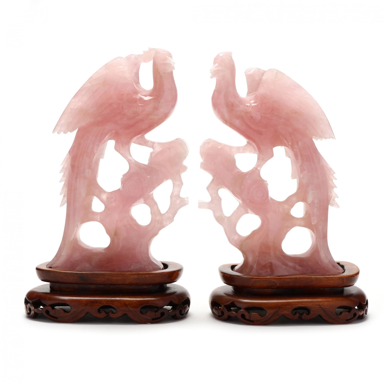 Pair of Carved Rose Quartz Phoenix Birds (1 of 6)