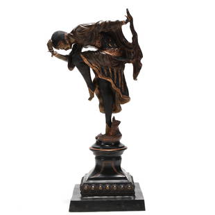 after Claire Jeanne Roberte Colinet (French,: after Claire Jeanne Roberte Colinet (French, 1880-1950), The Dancer of Ankaralate 20th century patinated cast bronze, with applied copper tone paint decoration, bearing incised "Colinet" signature to