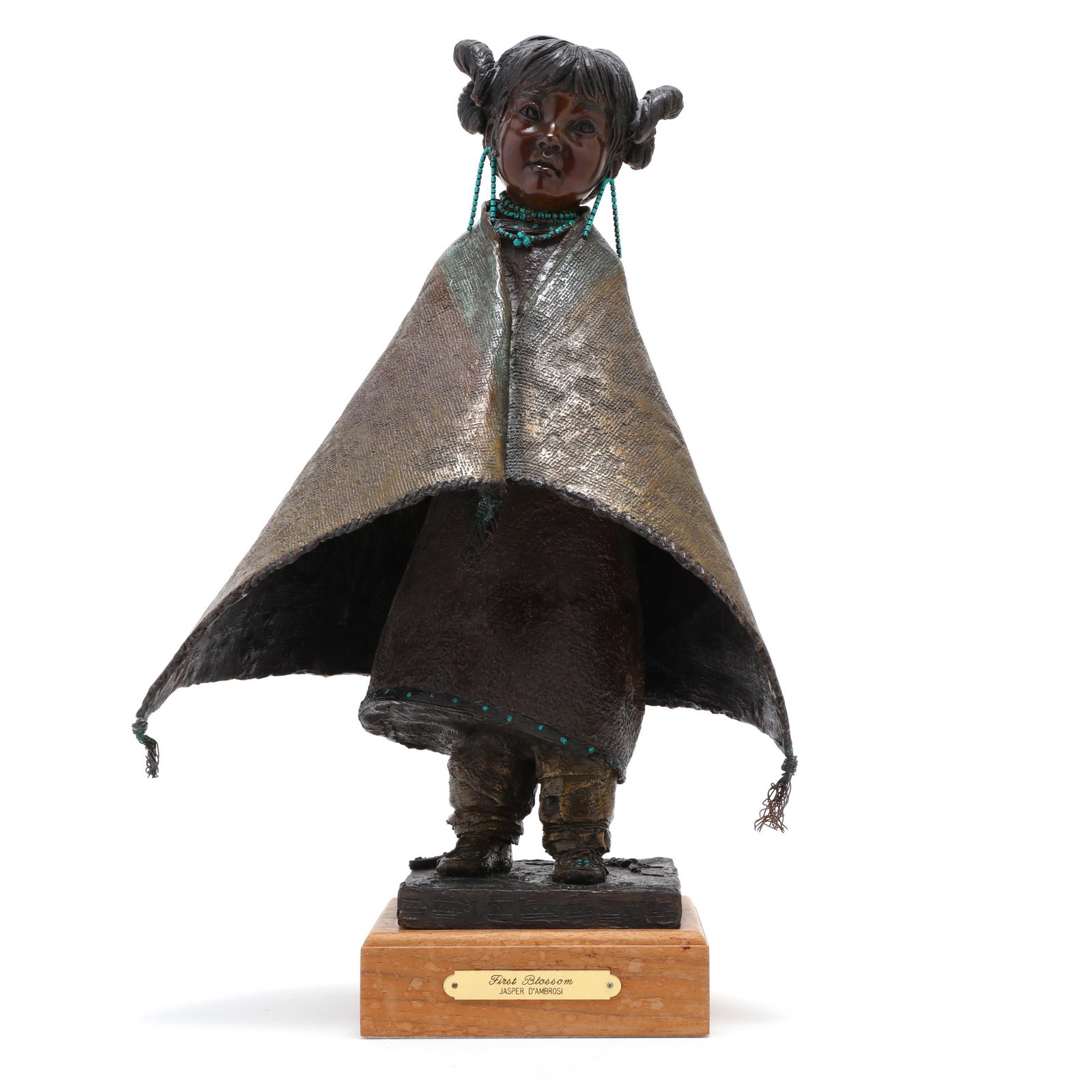 Jasper d'Ambrosi (American, 1926-1985), First Blossom: Jasper d'Ambrosi (American, 1926-1985), First Blossom, Bronze Sculpture1984, cast and cold painted bronze, signed and numbered in the casting 48/50, mounted to a wood plinth, with title plaque. 18 x 1