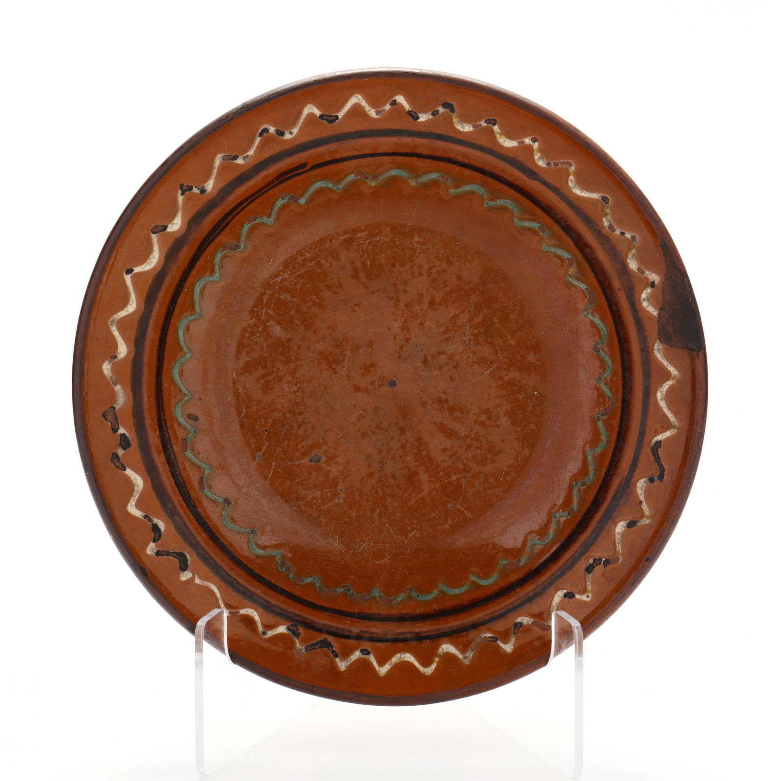 Rare Slip Decorated Redware Bowl, Attributed (1 of 5)