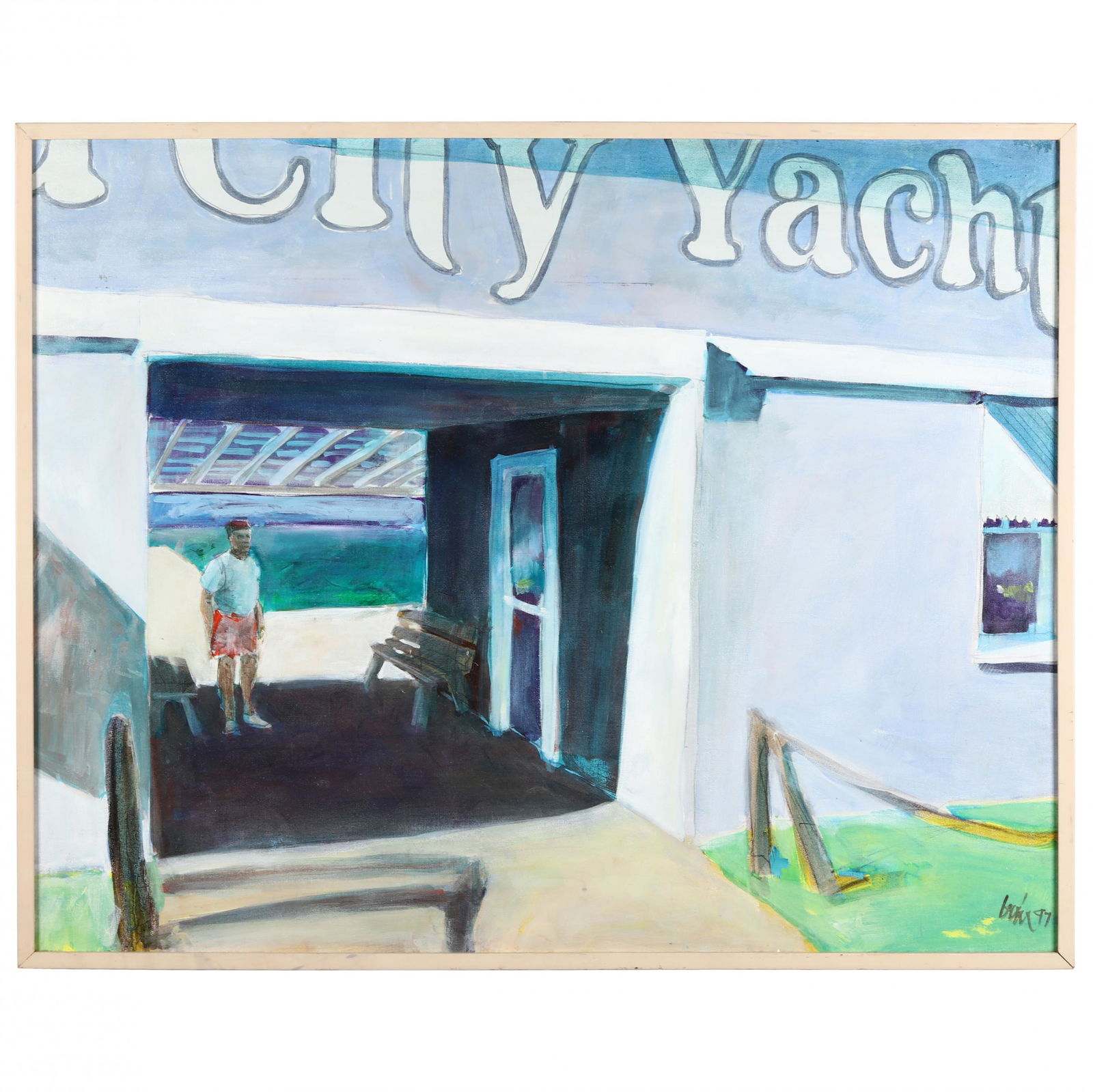 Robert F. Irwin (NC, b. 1944), Morehead City Yacht: Robert F. Irwin (NC, b. 1944), Morehead City Yacht Basinoil on canvas on board, signed and dated 1997 at lower right, framed. Frame dimensions 33 x 41 in. Robert Irwin attended the University of Georg