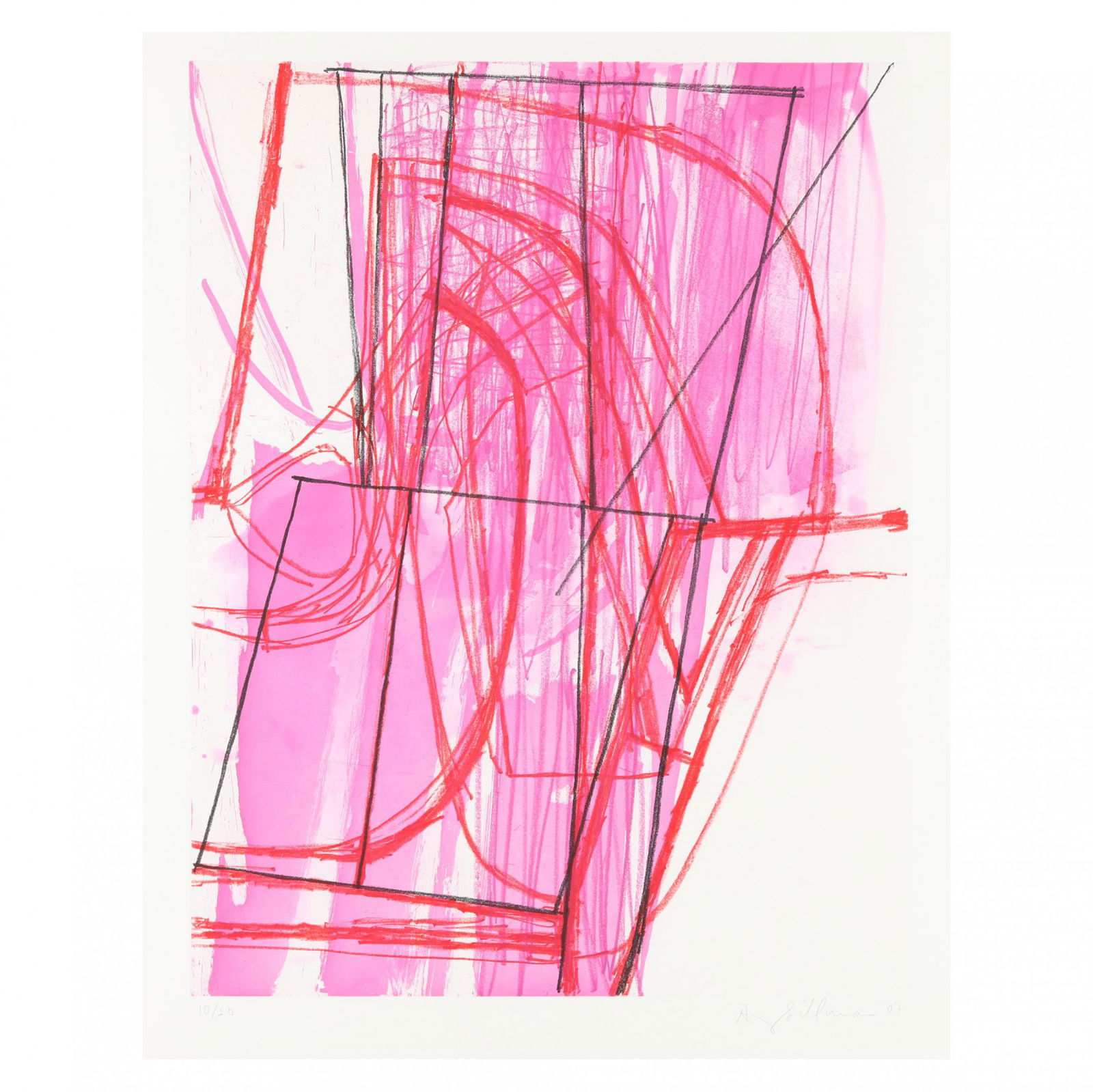 Amy Sillman (American, b. 1955), N & V: Amy Sillman (American, b. 1955), N & Vcolor soft ground etching with soap ground and spit bite aquatint, 2007, pencil signed, dated, and numbered 10/20 lower margin, published by Crown Point Press, wi