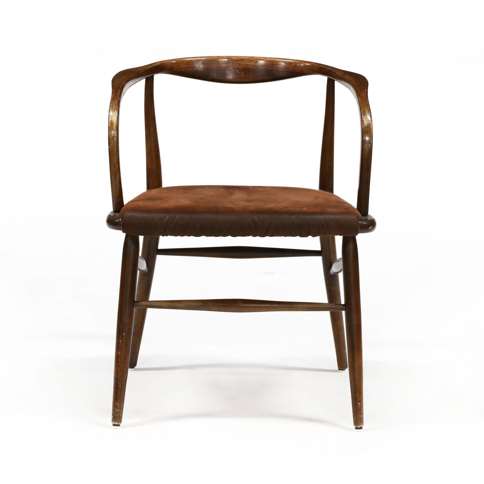 Jack Cartwright, Founders Armchair: Jack Cartwright, Founders Armchair1958, Boling Chair Co., walnut frame with later faux reptile upholstery, rounded legs, unmarked. 27.25 x 20.5 x 23 in. Private Collection, Chapel Hill, North Carolina