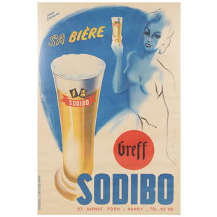Jean Rousseau (Belgian, 1829-1891), Sa Biere, Sodibo,: Jean Rousseau (Belgian, 1829-1891), Sa Bière, Sodibo, Grefflithographic poster in colors, early 20th century (1930s/40s), published by J. Y. Nicolas, Paris, framed. Sheet Size 59 1/4 x 39 1/2 in.; DO