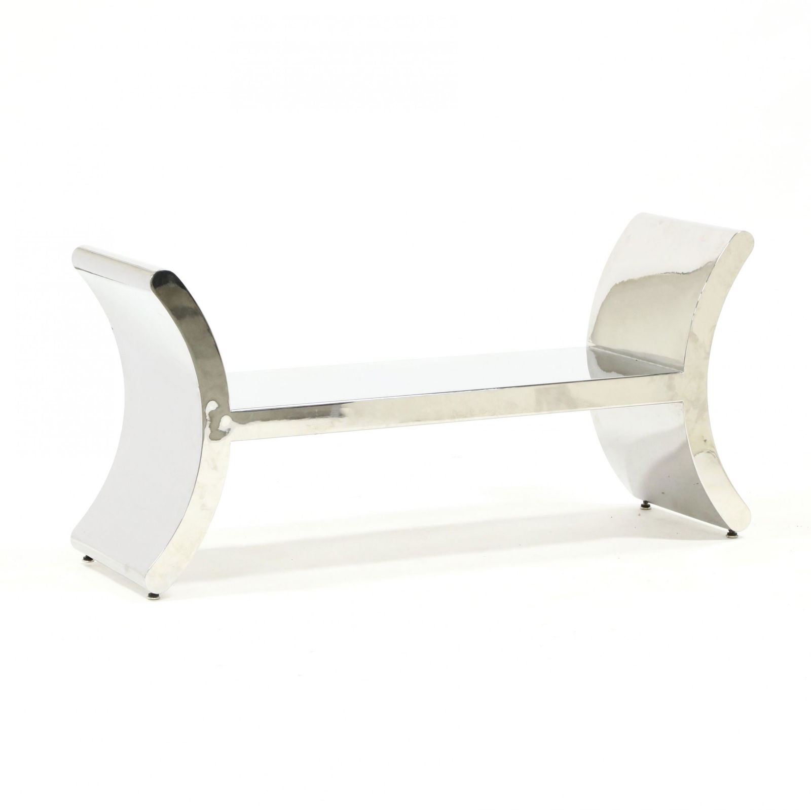 Ron Seff (NY, 20th Century), Ramesses Bench: Ron Seff (NY, 20th Century), Ramesses Bench1980s, hollow form in mirror-like polished steel, unmarked. 26 x 53 x 16 in., seat height 14.5 in. Private Collection, Wilmington, North Carolina and Boynton