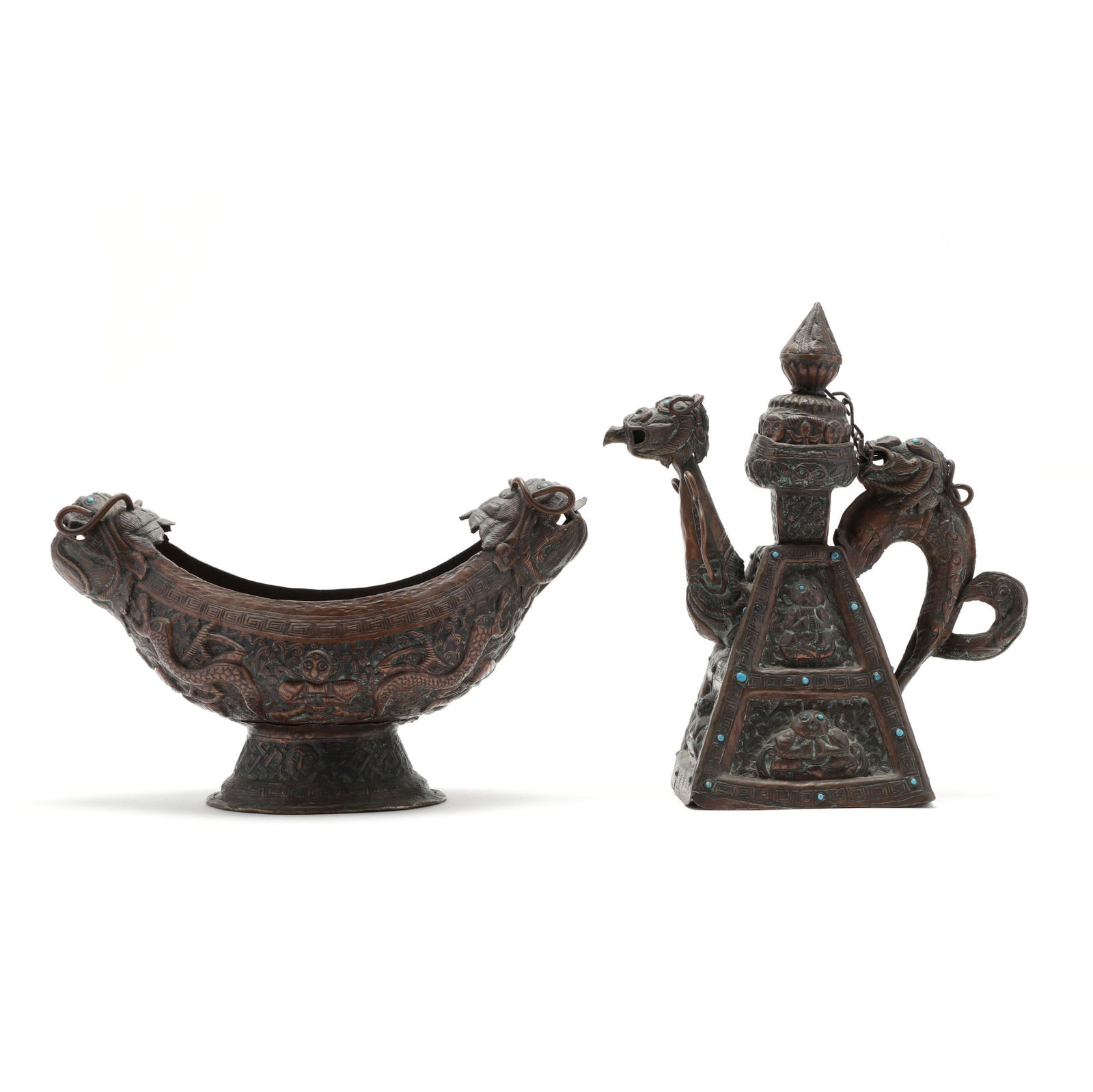 Two Sino-Tibetan Repousse Copper Vessels (1 of 10)