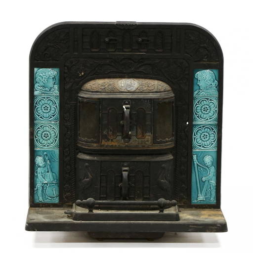 Antique Iron Coal Fireplace with Majolica Tiles Aug 26, 2021 Leland