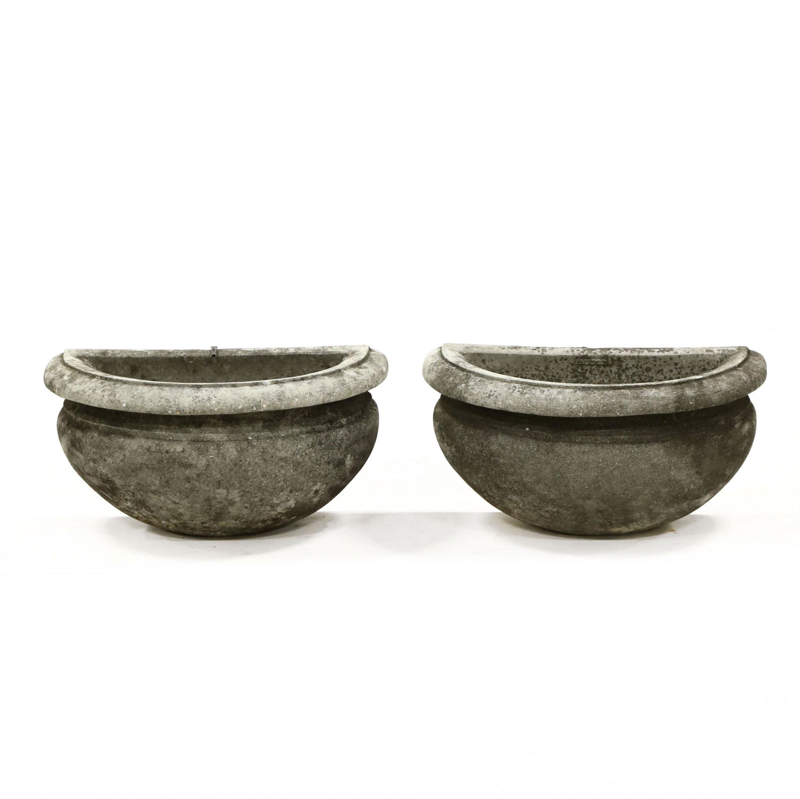 Pair of Grecian Style Cast Stone Demilune Planters (1 of 3)