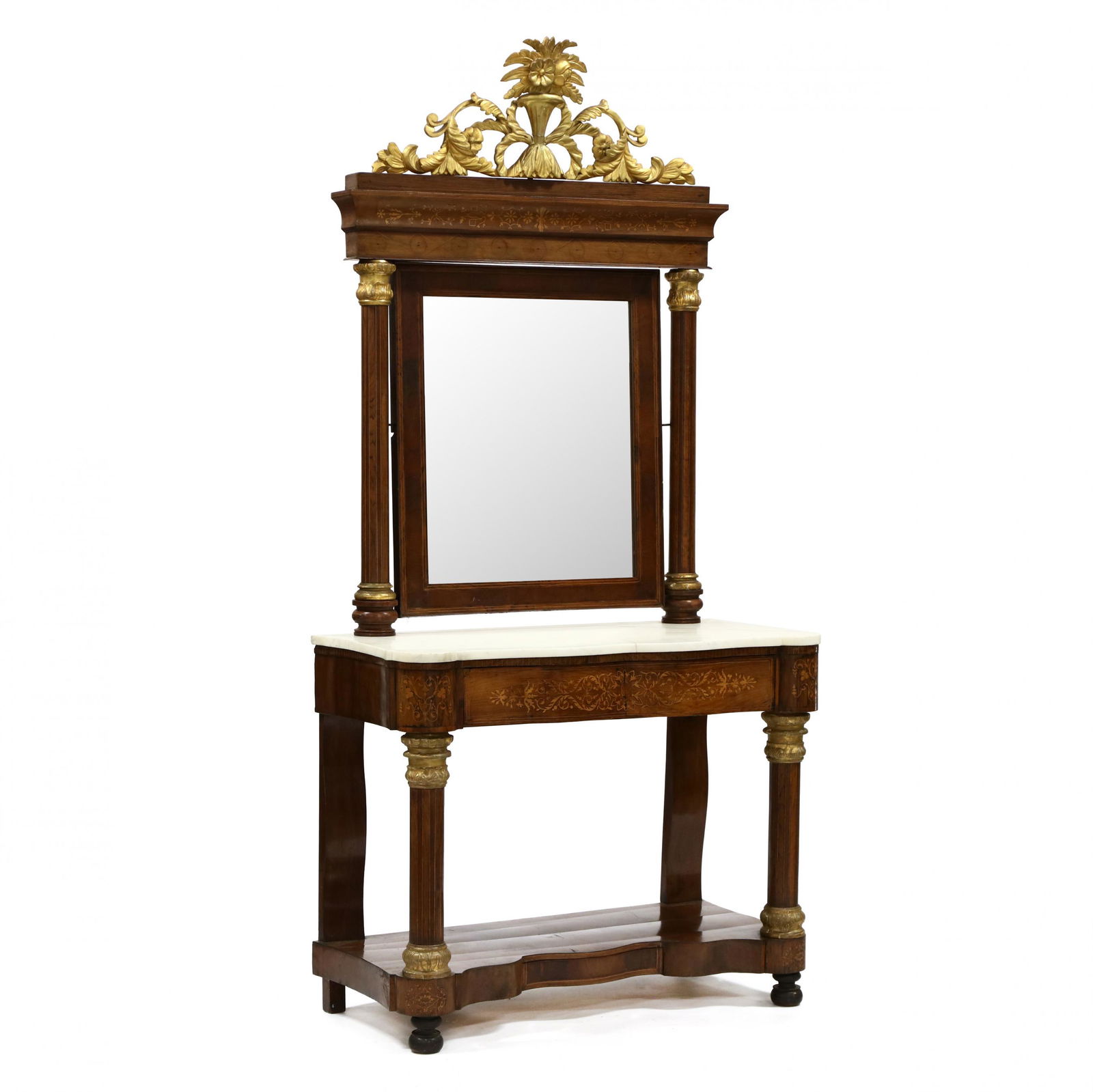Antique Continental Inlaid Rosewood Marble Top Pier (1 of 7)