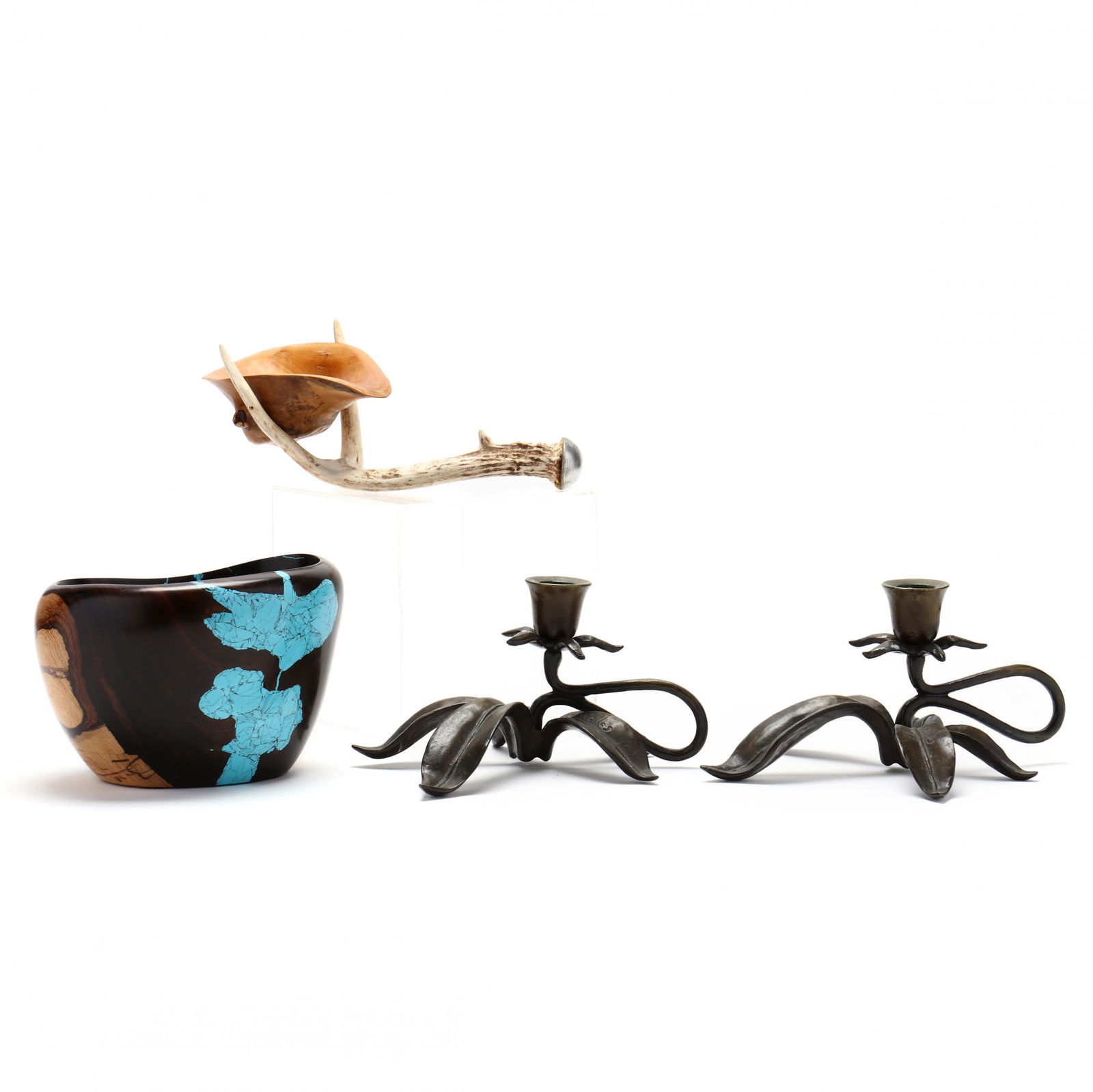 Contemporary Artist Signed Candlesticks, Inlaid Bowl, (1 of 10)