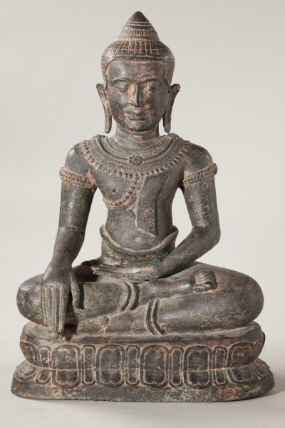 Important Large Antique Asian Bronze Buddha: Important Large Antique Asian Bronze Buddha 19th century or earlier, solid cast figure seated on an integral hollow lotus plinth. Buddhist bronzes of this size rarely come to auction. 31 x 21 x 12 in.
