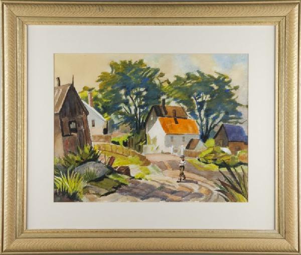 R. Hal Burriss (FL, 1892-1991), Southern Farmyard: R. Hal Burriss (FL, 1892-1991), Southern Farmyard watercolor on paper, signed at lower left "R. Hal Burriss," matted and framed under glass. An article in the St. Petersburg Independent (May 19, 1972)