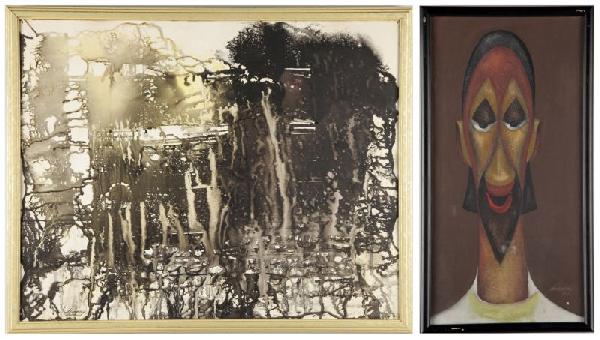 Richard Dempsey (CA, 1909-1987), Two Works: Richard Dempsey (CA, 1909-1987), Two Works the first an oil on canvas board of a clown, signed and dated at lower right "Dempsey 46," framed under glass (DOA 18.5 x 9.75 in.) (Not examined out of the 