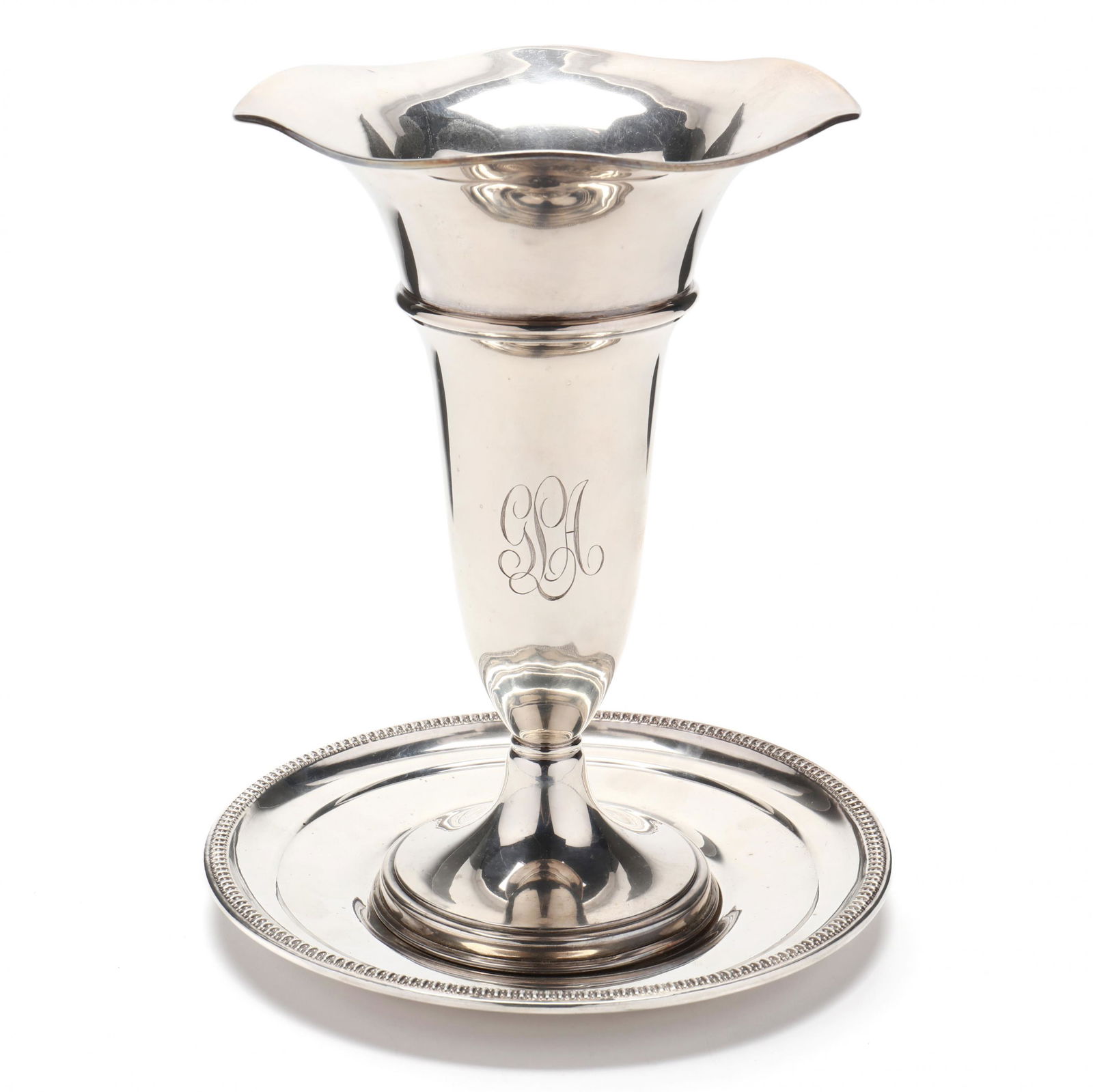 A Sterling Silver Trumpet Vase and Plate (1 of 8)