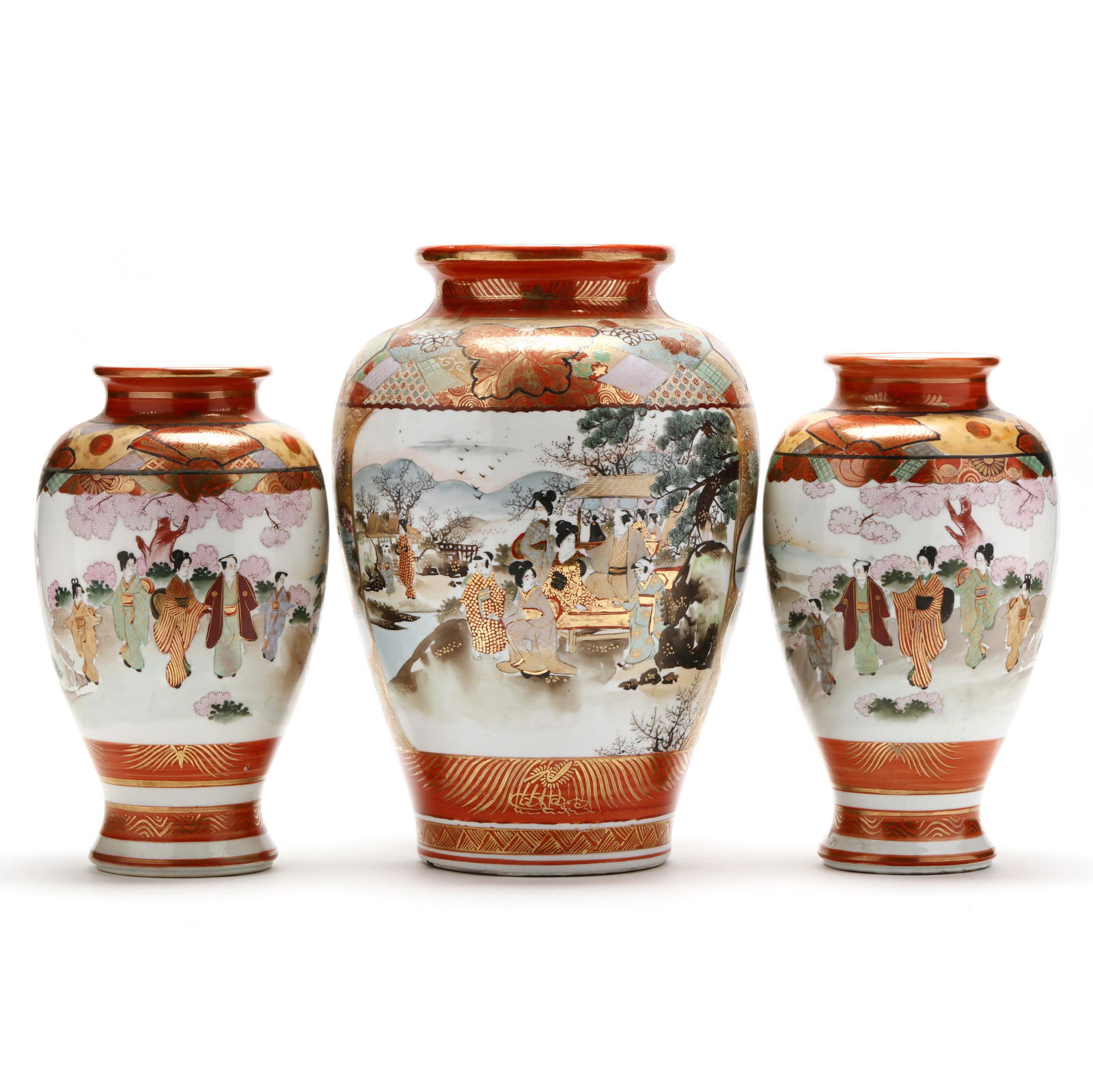 A Group of Three Japanese Porcelain Kutani Vases (1 of 8)