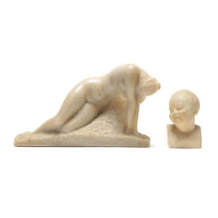 Two Small Figural Sculptures, including Vincent Glinsky: Two Small Figural Sculptures, including Vincent Glinskyboth 20th century, the first a marble portrait of a cheerful child, appears unsigned ( 5 1/4 x 2 1/4 x 3 in.); the second after Vincent Glinsky (