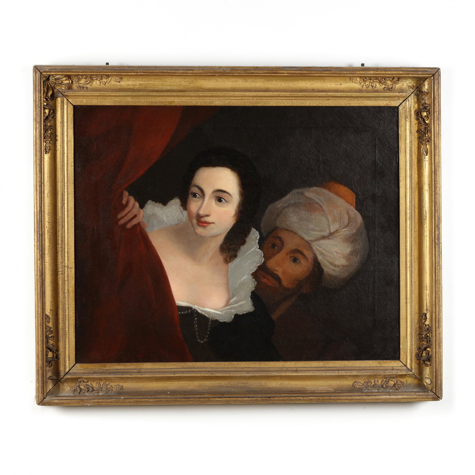 Continental School (19th century), Othello and: Continental School (19th century), Othello and Desdemona oil on canvas (lined), unsigned, presented in a period gilt composition frame. Frame dimensions 30 x 36 in. A. H. Danielson Antiques, Ltd., Ral