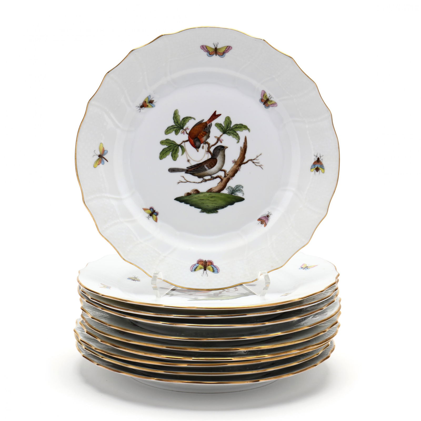 Set of Ten Herend  Rothschild Bird  Dinner Plates (1 of 8)