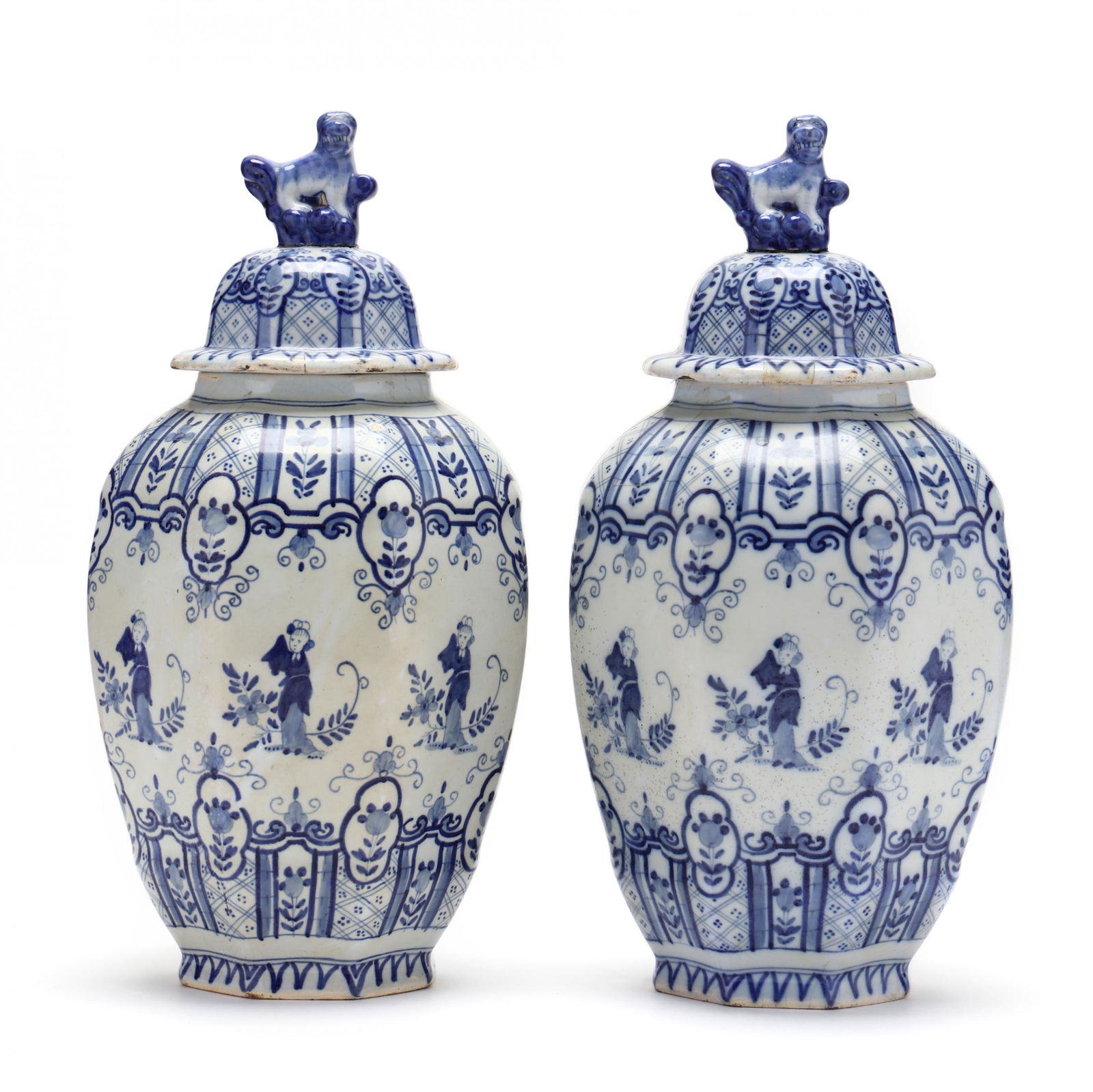 Pair of Delft Blue and White Covered Jars, Signed (1 of 8)