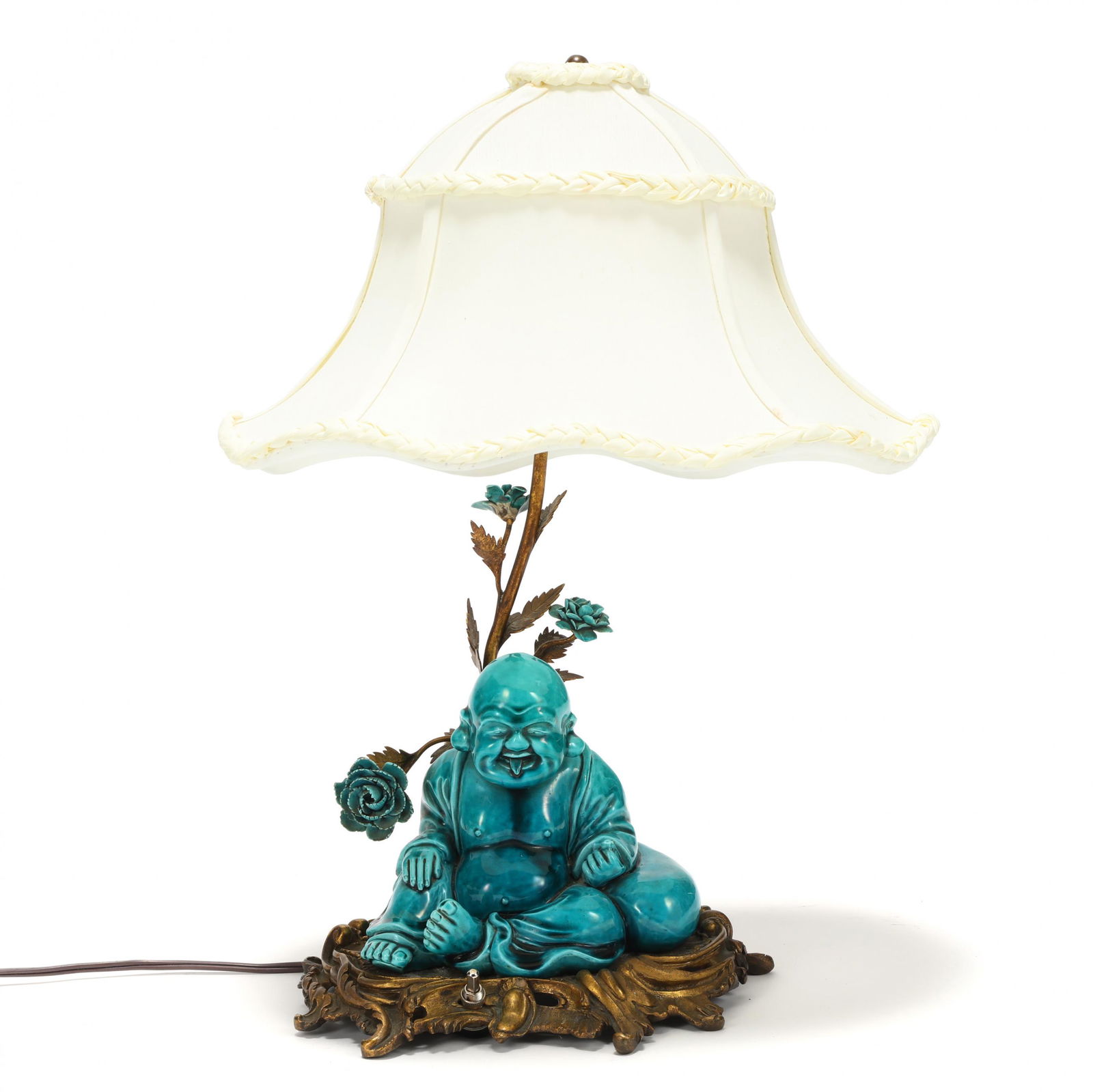 Ormolu Mounted Turquoise Glazed Buddha Table Lamp (1 of 10)