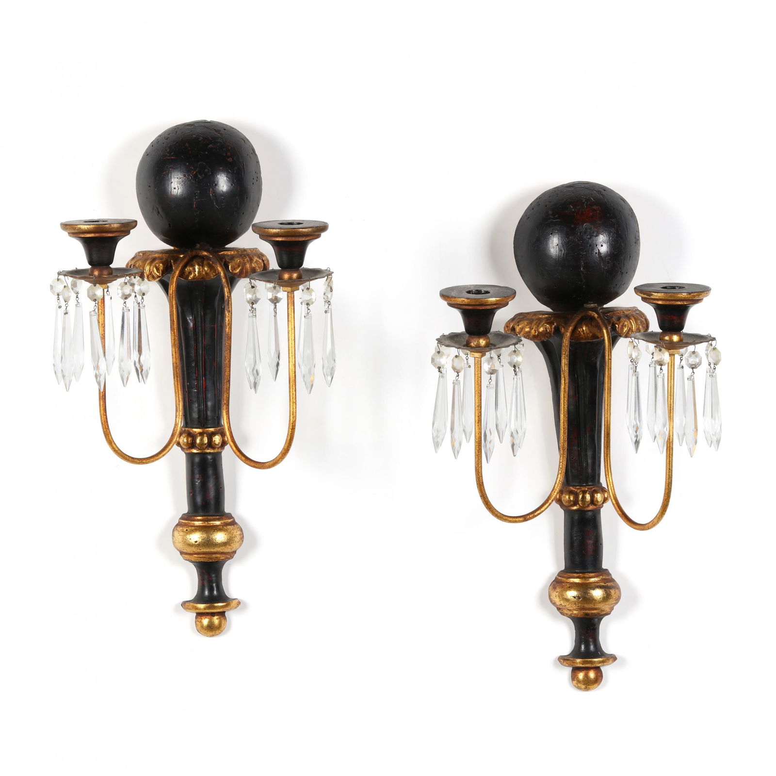 Pair of Two Light Gilt Drop Prism Sconces, att. Otto (1 of 6)