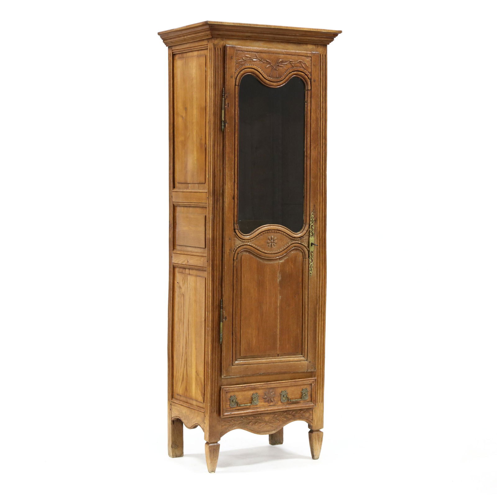 French Provincial Carved Oak Slender Bookcase (1 of 6)