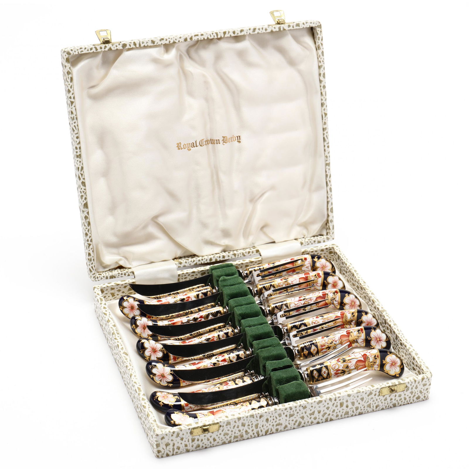 Royal Crown Derby, Cased Set of Old Imari Berry Forks: Royal Crown Derby, Cased Set of Old Imari Berry Forks and Knives20th century, England, to include: (6) berry forks (6 1/8 in.) and (6) berry knives (7 in.), marked to stainless blade, in original sati