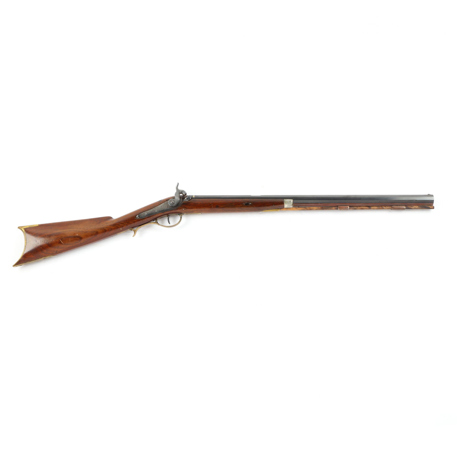 Black Powder Percussion .38 Caliber Carbine or: Black Powder Percussion .38 Caliber Carbine or Converted Long Rifle 2nd half 19th century, unmarked 23 in. octagonal barrel with simple brass inlays at breech; appears to be smoothbore, lockplate engr