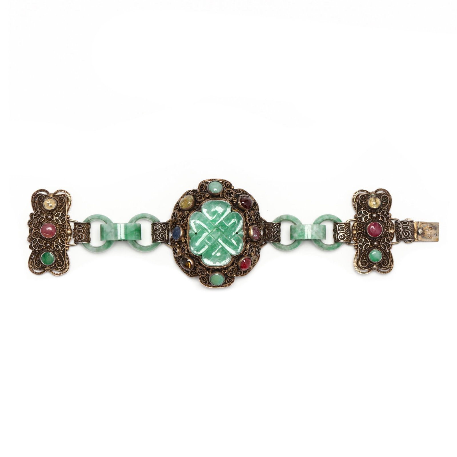 Silver, Jadeite, and Gem-Set Bracelet (1 of 4)