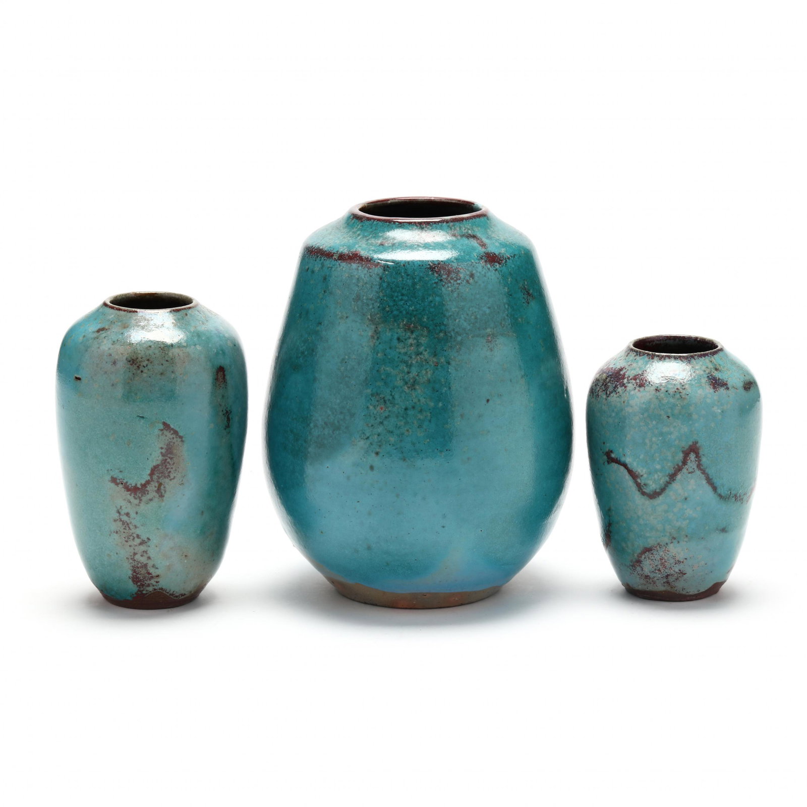 Three Jugtown Pottery Vases (NC) (1 of 7)