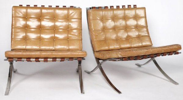 Vintage Mies van der Rohe, Barcelona Chairs: Vintage Mies van der Rohe, Barcelona Chairs designed in 1929, with original tan leather cushions and leather strapped stainless steel frames, these chairs are the epitome of this great German architec