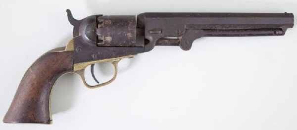 Colt Model 1849 Pocket Revolver: Colt Model 1849 Pocket Revolver marked 31 CAL on the frame, matching serial numbers 283052 throughout, walnut grip, brass trigger guard and butt strap, the top of the 6 in. octagonal barrel marked ADD