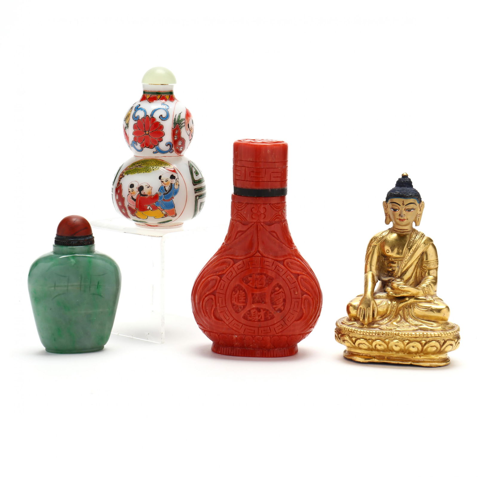 Three Chinese Snuff Bottles and a Gilt Bronze Buddha (1 of 10)