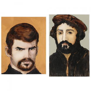 Stephen White (NC), Two Men (two works): Stephen White (NC), Two Men (two works)the first an oil on birch panel, signed and dated 2010, depicting a man in Renaissance style dress (12 x 7 3/4 in.); the second an oil on birch panel, signed and