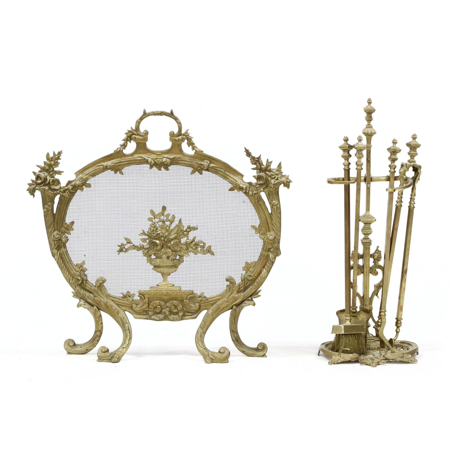 French Rococo Style Brass Fireplace Ensemble (1 of 3)
