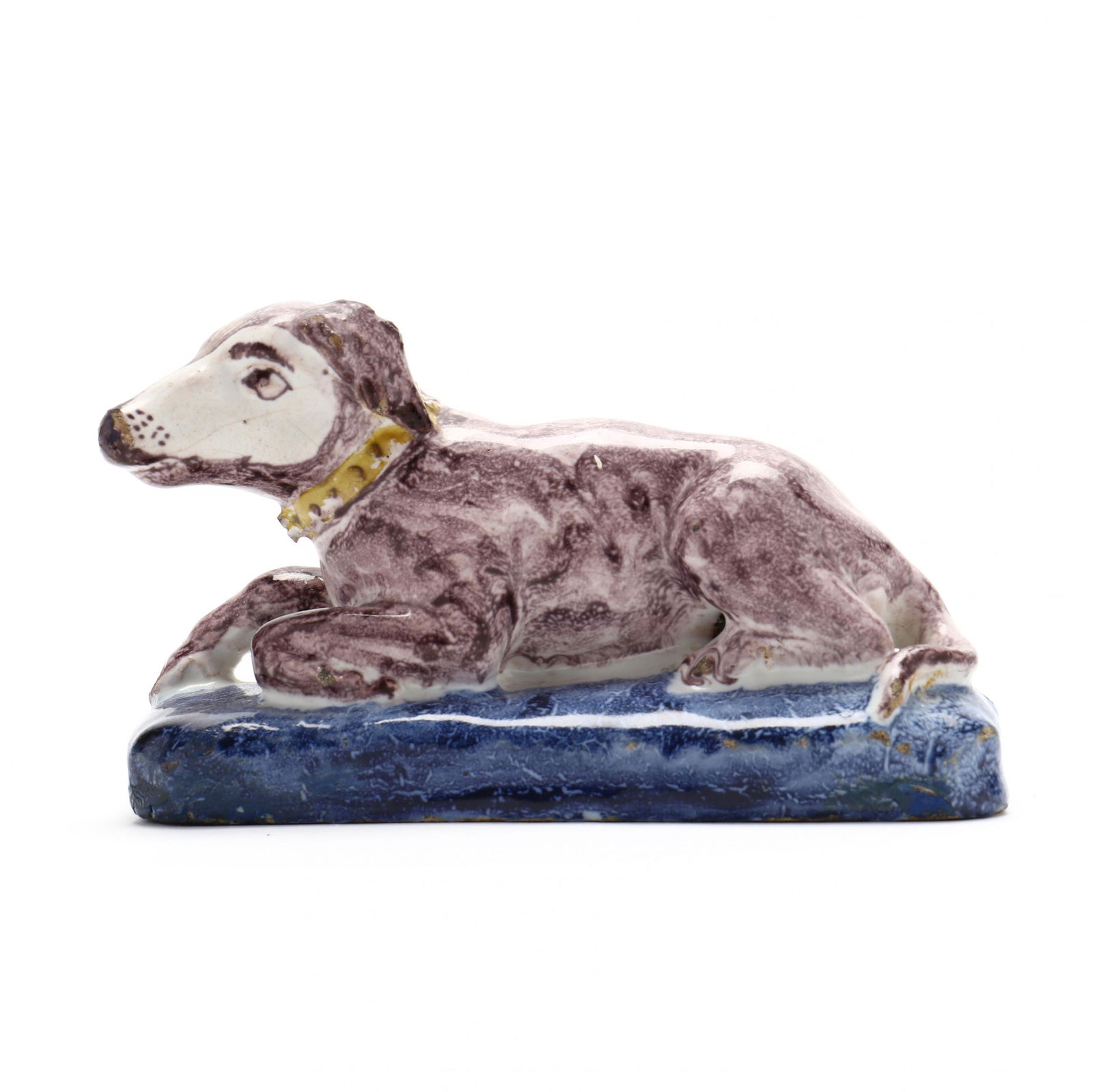Rare Dutch Delft Polychrome Figure of a Recumbent Dog (1 of 6)
