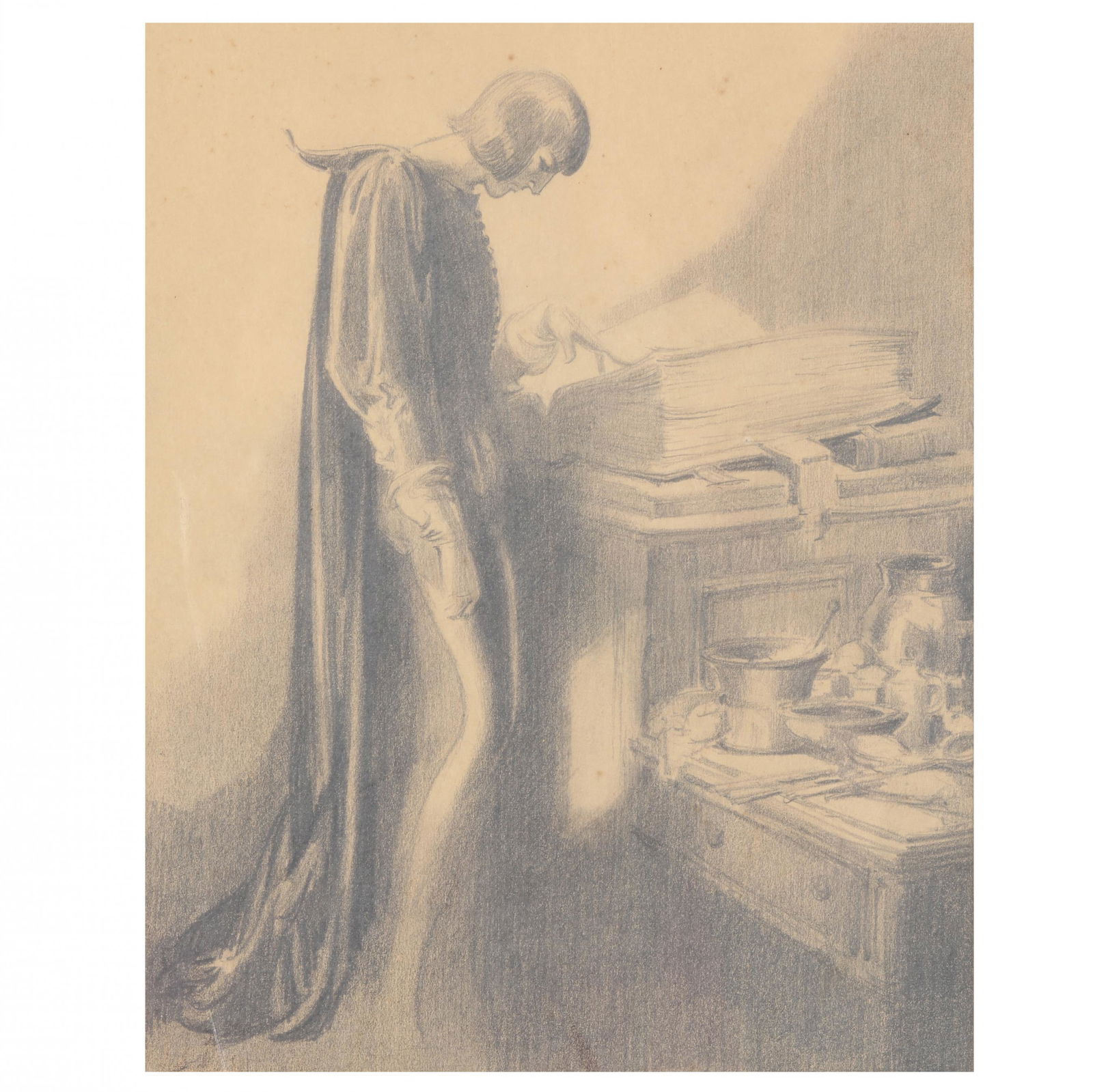 Everett Shinn (American, 1876-1953), The Golden Lancet: Everett Shinn (American, 1876-1953), The Golden Lancetgraphite on toned paper, the lower matting with separate title and ink signature "Property of Edward Shinn," the verso with gallery label and NY d