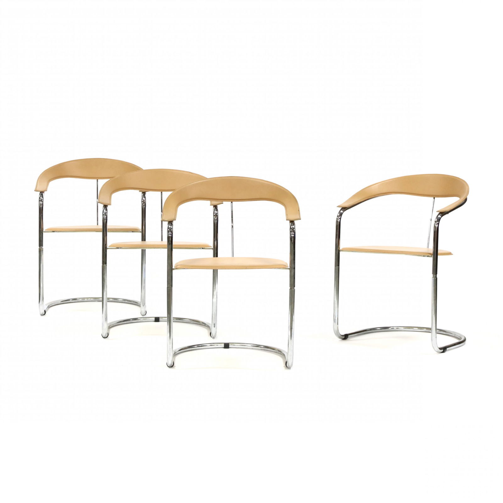 attributed to Anton Lorenz, Set of Four SS33 Chairs: attributed to Anton Lorenz, Set of Four SS33 Chairscirca 1970, stitched light tan leather with tubular steel frames, unmarked. 31.5 x 24 x 22 in. From the Collection of the late Ronald and Elizabeth S