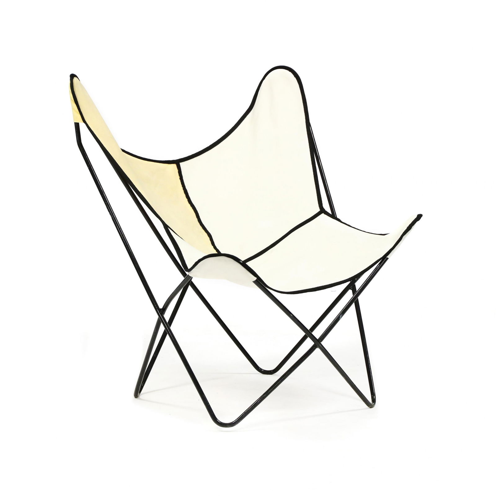 Vintage BKF or "Butterfly" Chair: Vintage BKF or "Butterfly" Chair1960s, black painted iron frame, black/white/cream canvas sling, unmarked. 35 x 29 x 31 in. From the Collection of Amy B. Cole, Chapel Hill, North Carolina Additional h