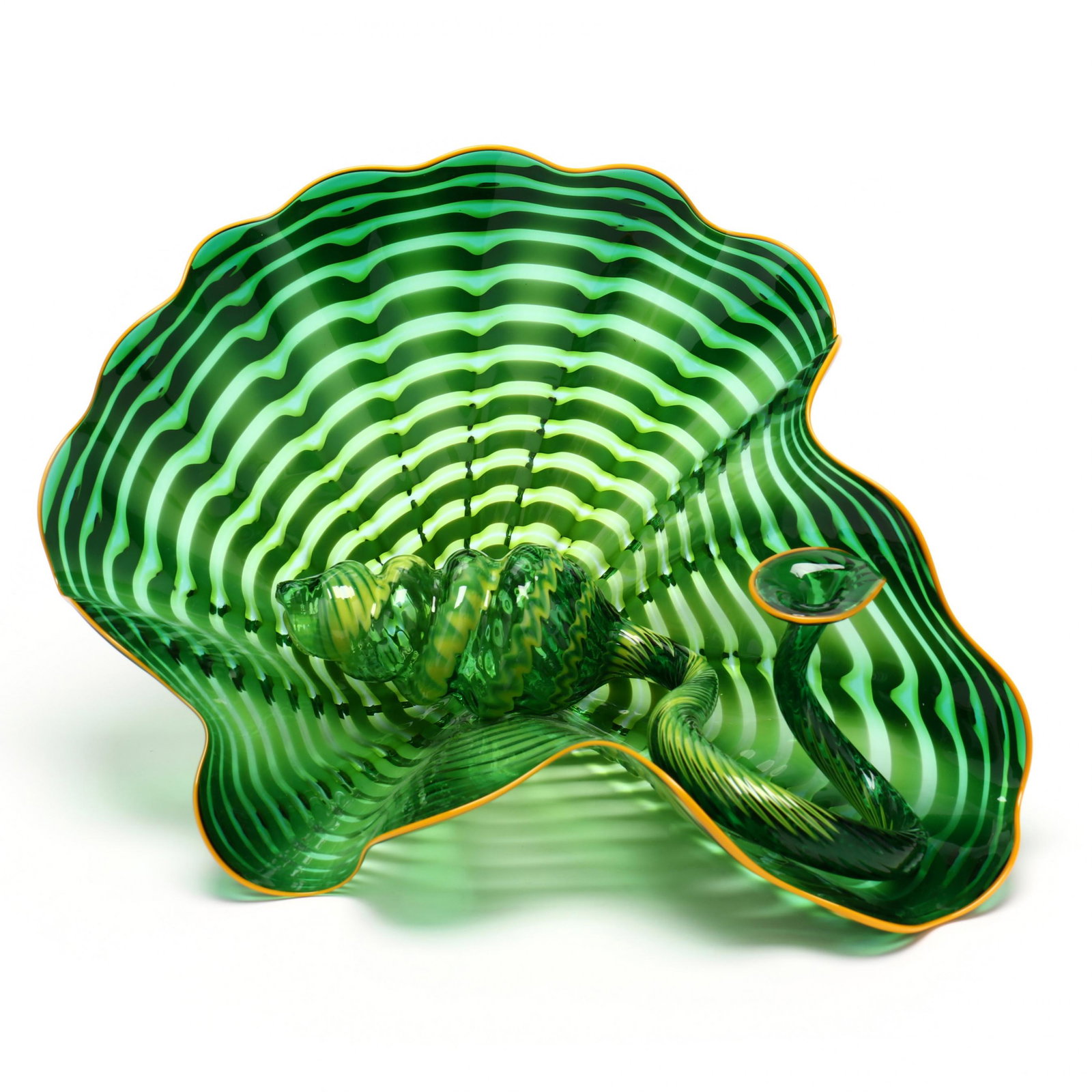 Dale Chihuly (American, b. 1941), Celtic Emerald: Dale Chihuly (American, b. 1941), Celtic Emerald Persians Portland Press, 2007, blown bowl with yellow lip and vibrant green banding, button pontil etched PP07 and signed, with a coiled and spiral twi