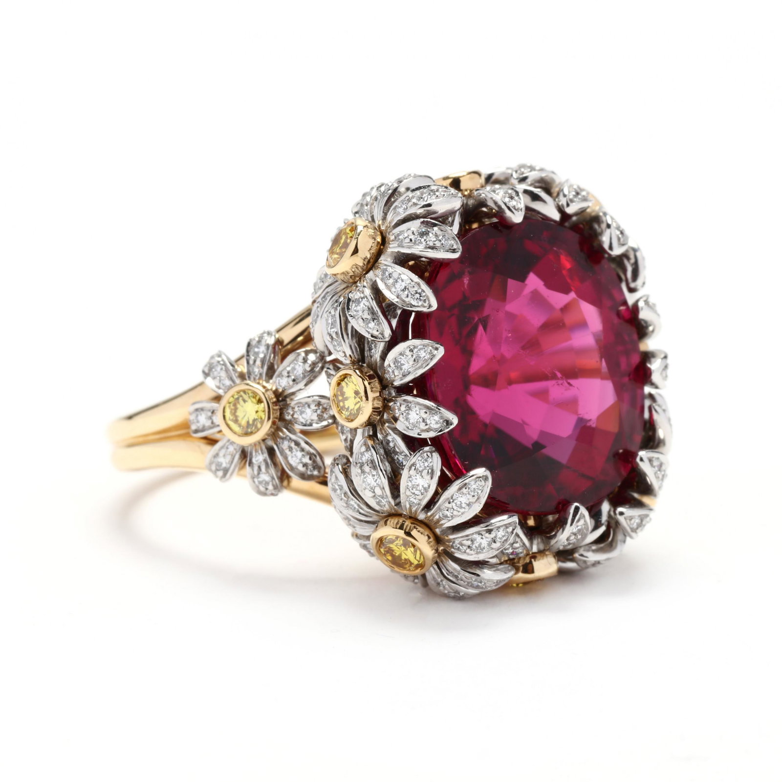 Gold, Platinum, and Rubellite  Daisy  Ring, (1 of 10)