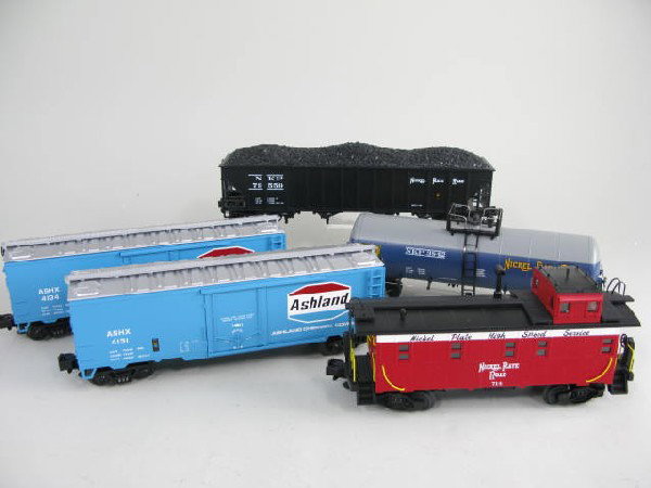 MTH (5) Train Cars: MTH Train Cars (2) Freight, (1) Coal, (1) Tank, (1) Caboose No Box