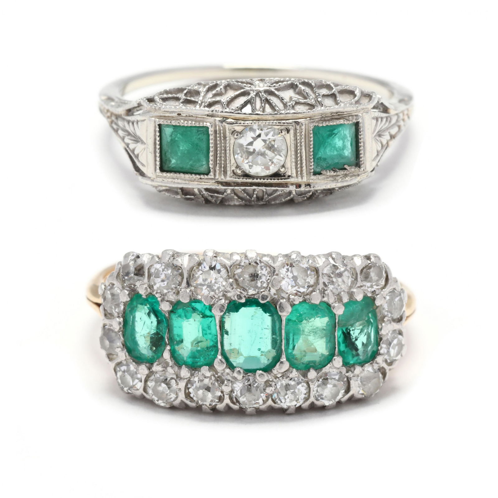 Two Vintage Emerald and Diamond Rings (1 of 10)