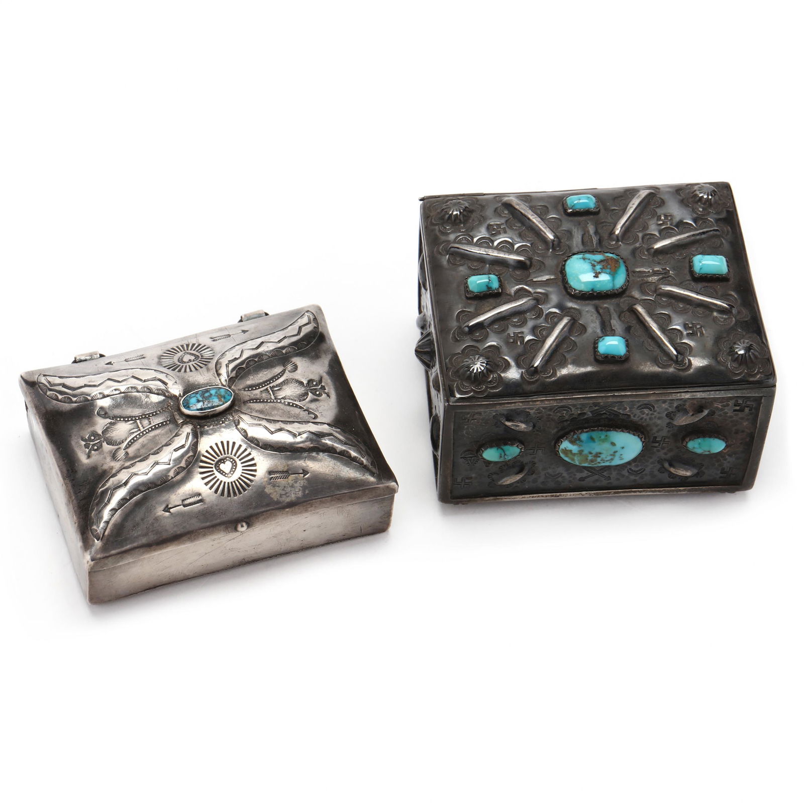 Two Antique Southwest Silver Boxes with Turquoise Inlay (1 of 6)