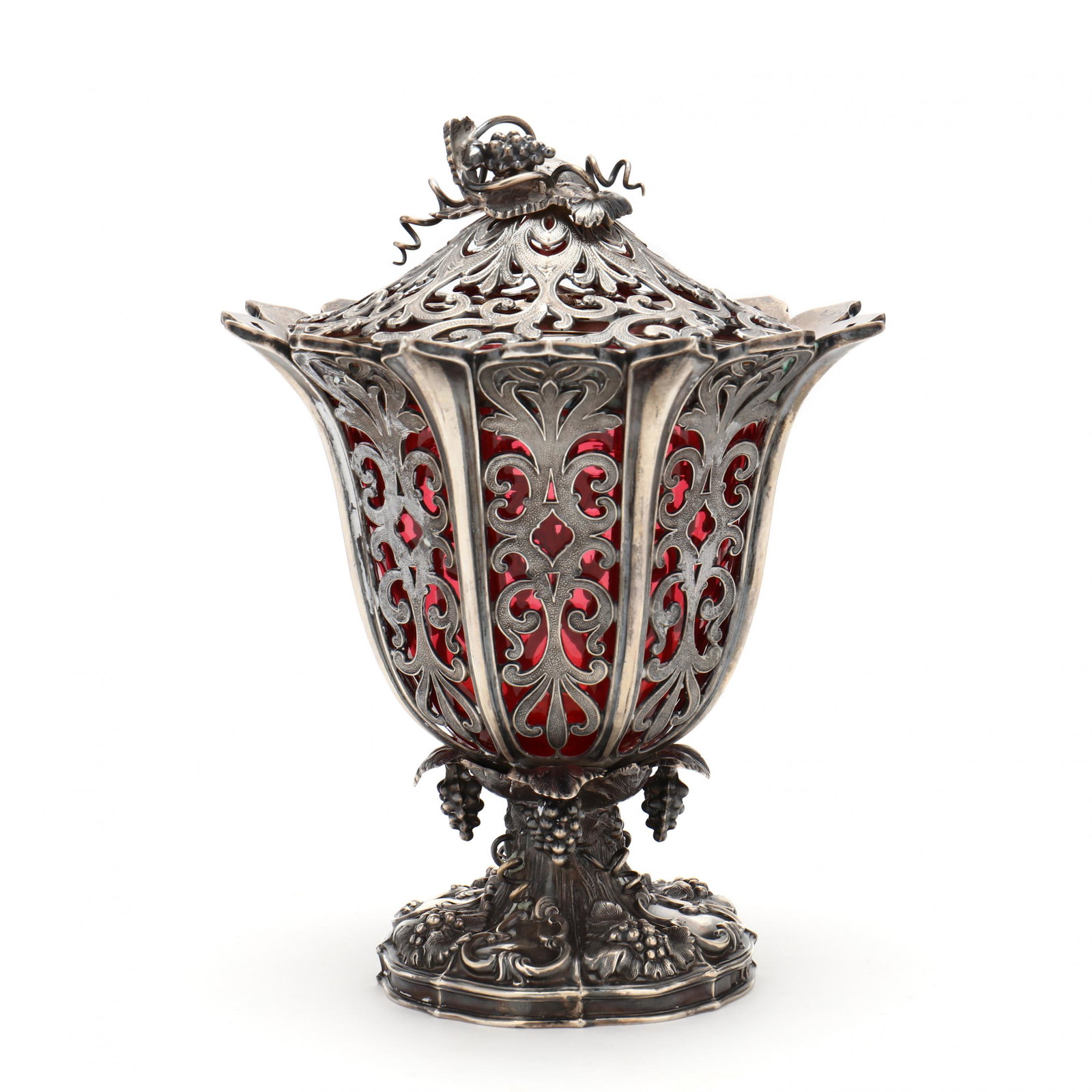 Victorian Silver Sugar Basket with Cranberry Glass (1 of 7)