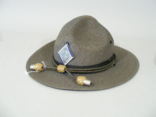 Two VintageNC State Highway Patrol Hats and Shirt,: Two NC State Highway Patrol Hats and One Shirt, c. 1970s, cowboy style, both made by Stratton, a tan straw and a gray felt, both w/diamond shaped badge and gold and black cord, (the first a size 7 1/4