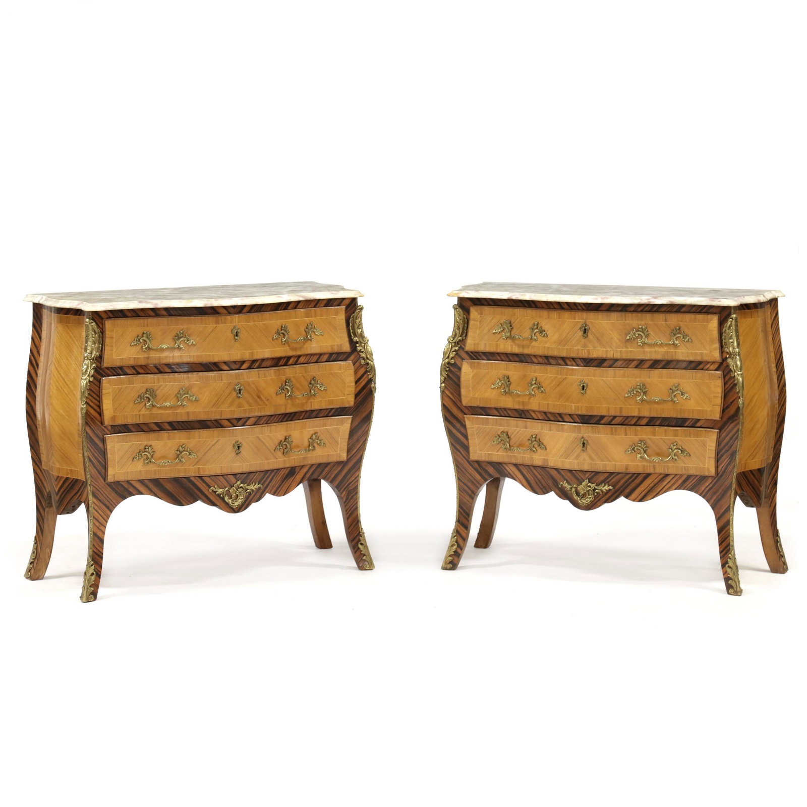 Pair of French Diminutive Bombe Marble Top Commodes (1 of 8)
